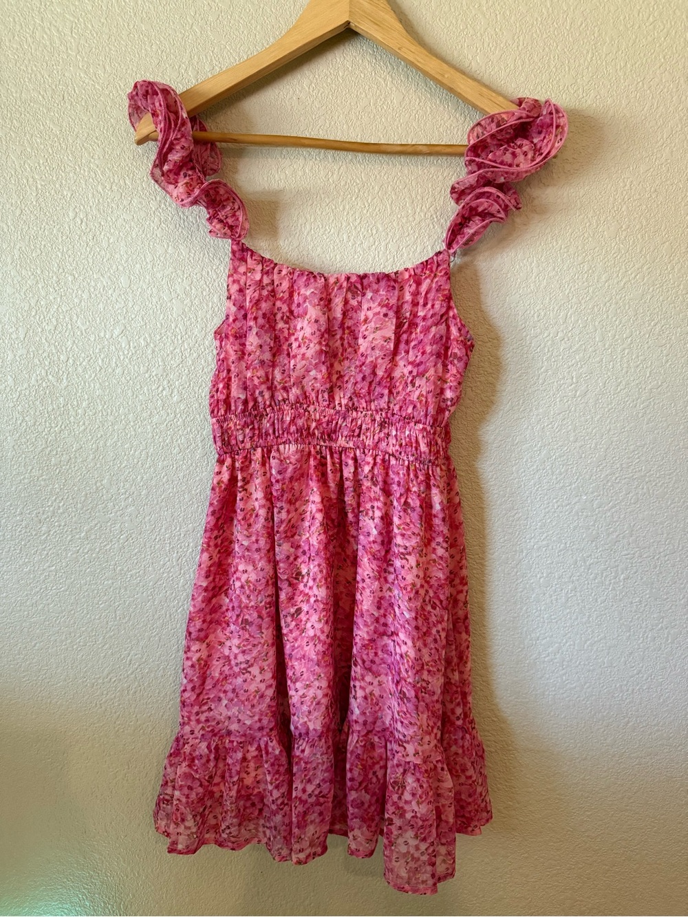 Lush Pink Floral Ruffle Strap Sundress